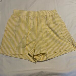 YELLOW & WHITE STRIPPED LINEN SHORTS